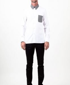 Chemise coton blanche col & poche imprim graphique  Nziza