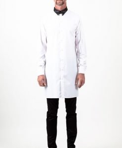 Chemise longue coton super 100's blanche col simili cuir